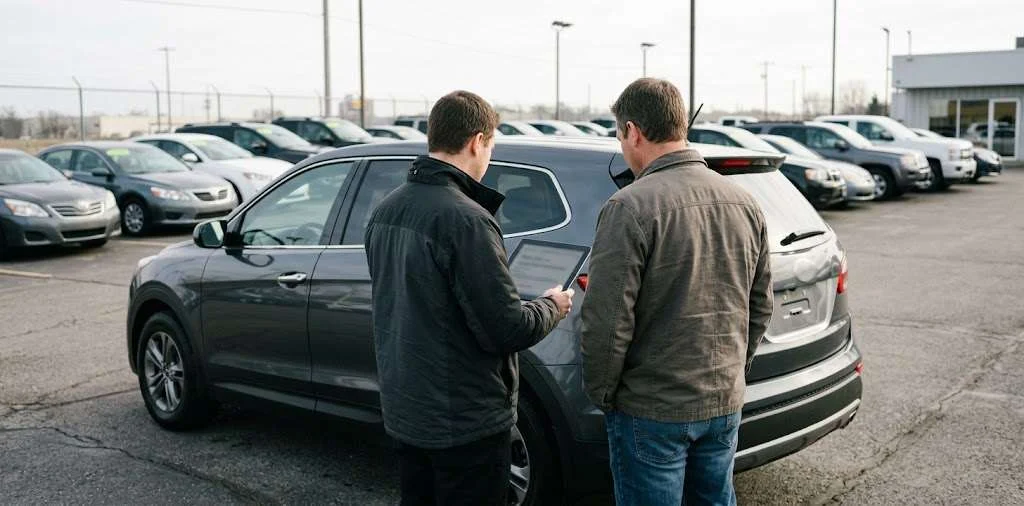 Dealership team reviewing an appraisal at a table