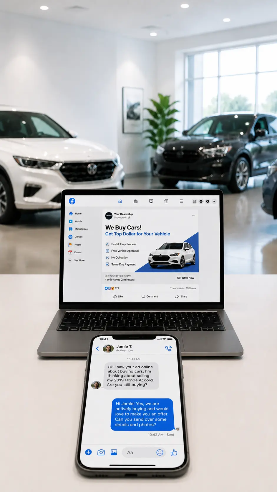Vehicquire Facebook Ads acquisition campaign for car dealers