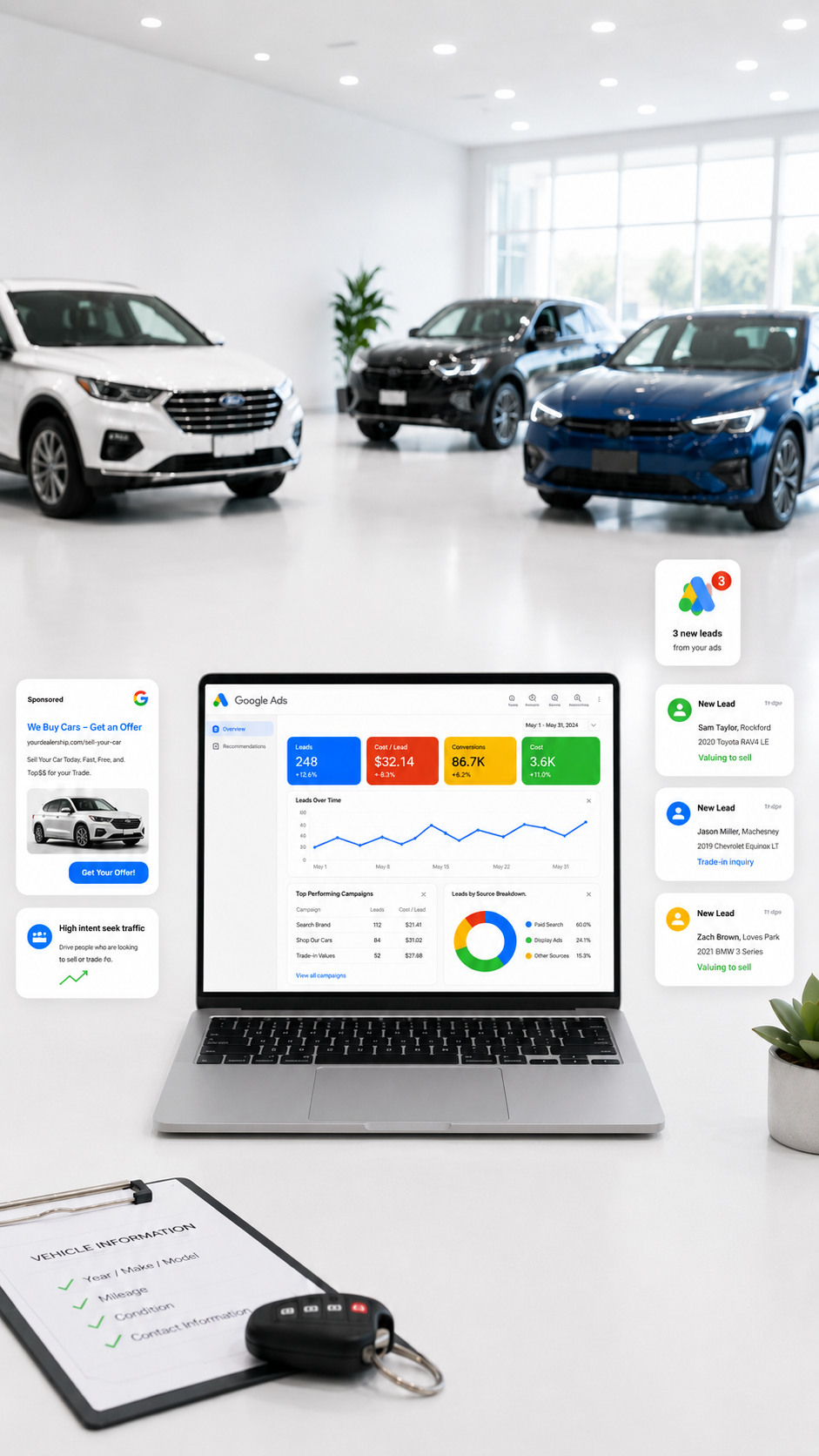 Vehicquire Google Ads acquisition campaign for car dealers