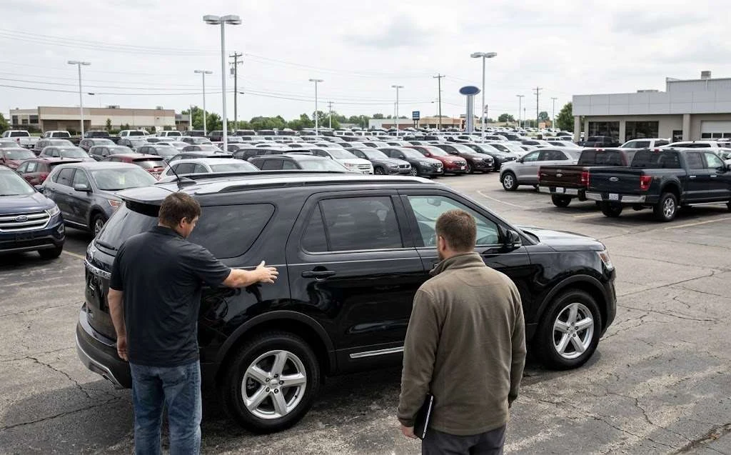 Dealer group buyers inspecting an SUV on the lot