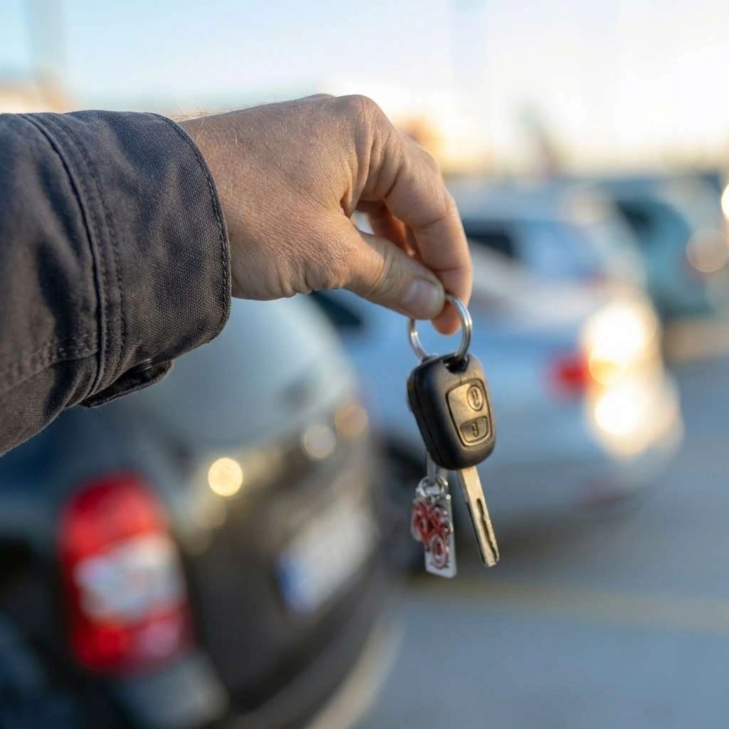 A dealership buyer holding the keys to a purchased car