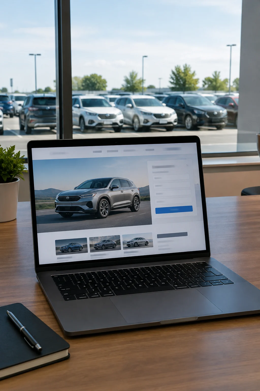 A laptop with a sell your car form on a kitchen table at night
