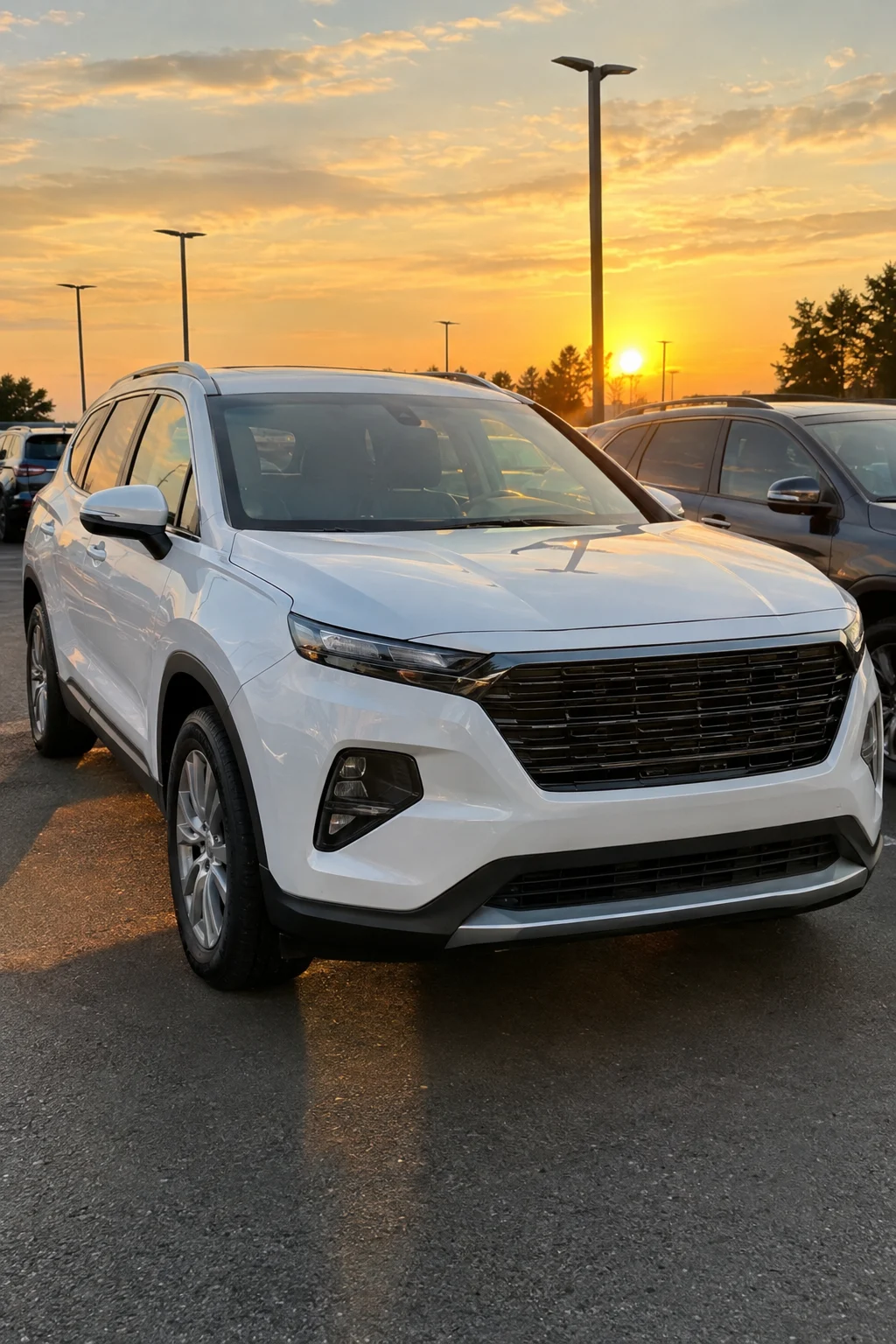 A short vertical video of an SUV on a dealership lot